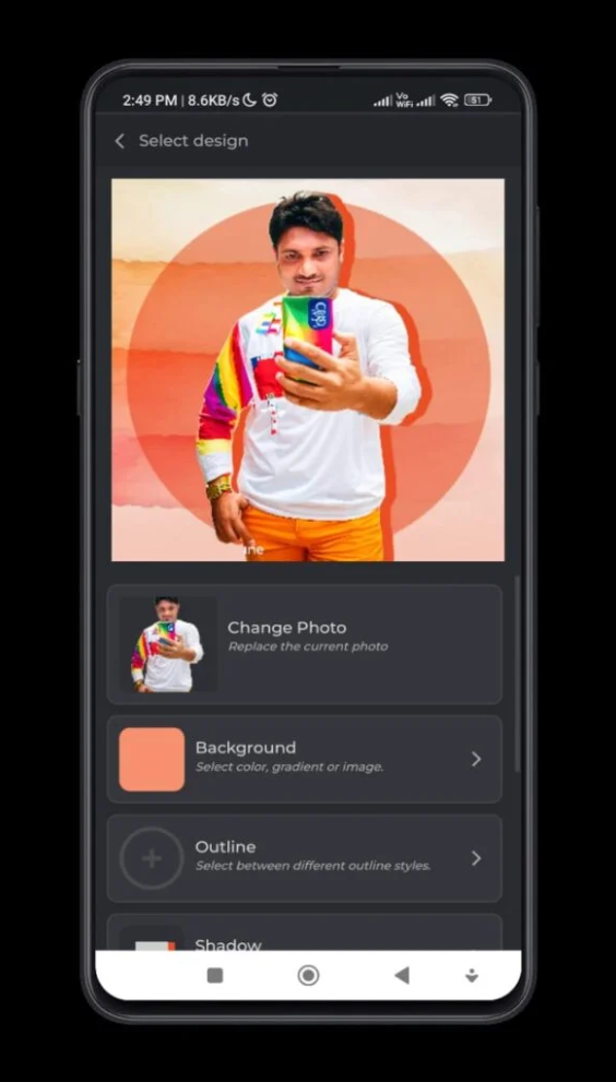 Pixlr — Select Design (Background, Outline, Shadow)